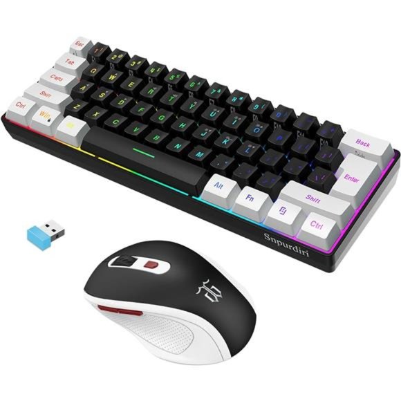 Snpurdiri 60% Wireless Gaming Keyboard and Mouse Combo  2.4G Wireless Gaming Keyboard and Mouse Combo,Include Small 60% Merchanical Feel